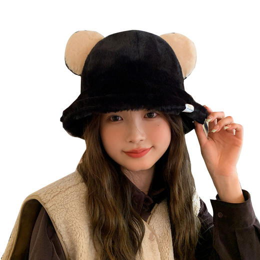 【带上超显脸小，萌系可爱小熊毛绒渔夫帽】小熊毛绒渔夫帽，冬季保暖水桶帽子女时尚百搭显脸小盆帽潮 商品图4