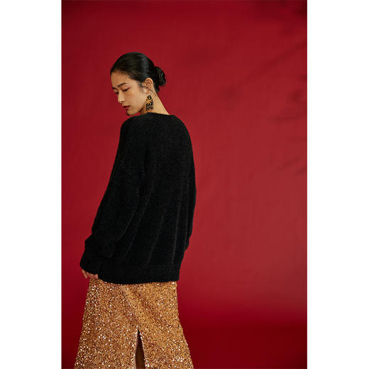 HeyDress软糯仿貂毛毛衣女冬季圆领宽松慵懒感金丝套头针织衫上衣 商品图2