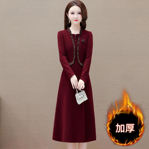 时尚加厚连衣裙，秋冬季新款加绒保暖高腰假两件木耳中长款连衣裙QYM-TYH-239935-Y 商品图1