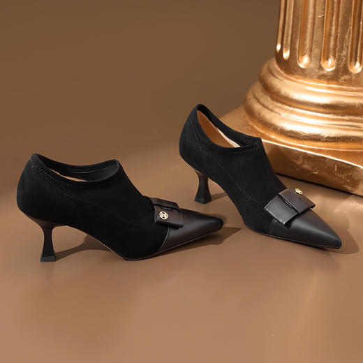 秋冬新款，尖头拼接弹力深口高跟单鞋SJS-S104-877 商品图10