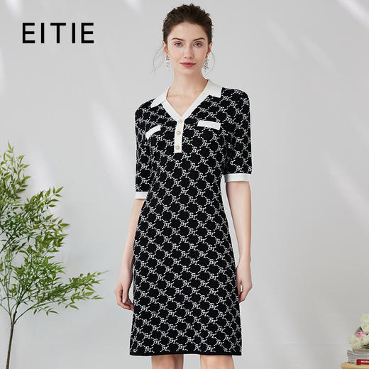 EITIE爱特爱温柔气质V领香风修身显瘦通勤印花针织连衣裙24春新款A2401305 商品图0
