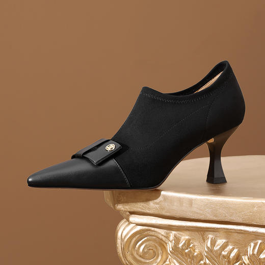 秋冬新款，尖头拼接弹力深口高跟单鞋SJS-S104-877 商品图9