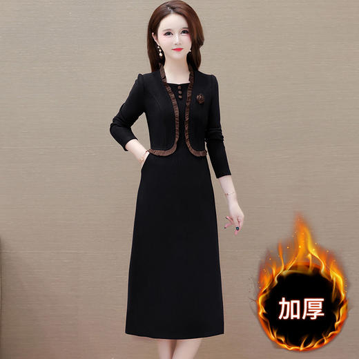 时尚加厚连衣裙，秋冬季新款加绒保暖高腰假两件木耳中长款连衣裙QYM-TYH-239935-Y 商品图0