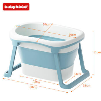 世纪宝贝（babyhood）儿童泡澡桶 婴儿洗澡盆游泳桶加大号折叠浴桶0-15岁赠浴凳 319蓝 商品图4
