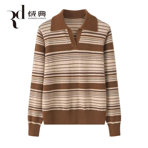 绒典小翻领夹条女套衫 商品图0