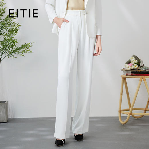 EITIE爱特爱利落干练百搭白色高腰显瘦垂坠阔腿西装裤24春季新款A2405305 商品图0
