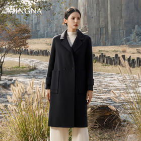 【商场同款】阿菁娜直身廓形舒适自然经典羊毛大衣A28D211072