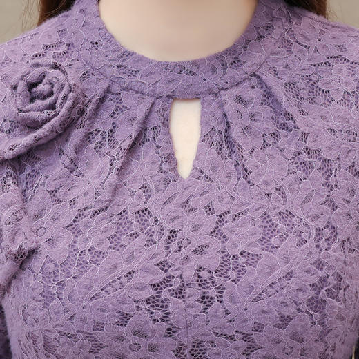 时尚气质厚款连衣裙，拼结蕾丝网纱针织假两件高腰连衣裙QYM-KED-63153-Y 商品图3