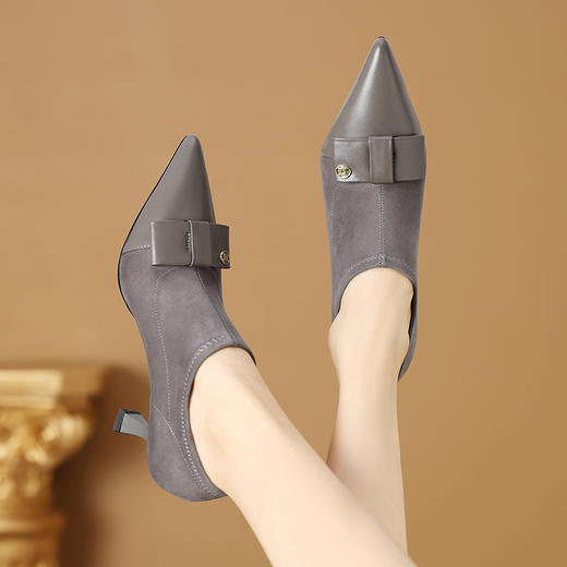 秋冬新款，尖头拼接弹力深口高跟单鞋SJS-S104-877 商品图5