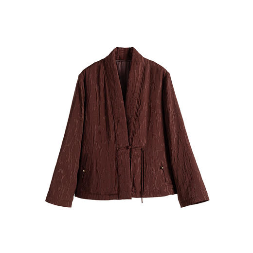 绽放959/高端香云纱提花红棕色真丝桑蚕丝中式复古盘扣棉服外套 商品图3