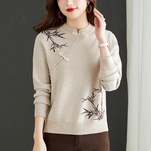 小个子国风女装2023新款秋冬季本命年红色立领盘扣毛衣内搭打底衫CC-MY-1026 商品图1