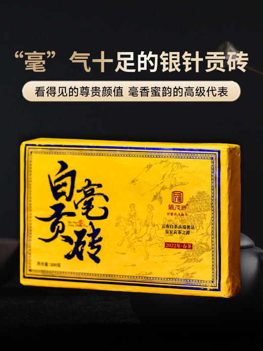 【白毫贡砖】毫气十足的银针贡砖 看得见的尊贵颜值 毫香蜜韵的高级代表 2022年春茶云南白茶易武倚邦生茶300年古树茶茶砖500g 商品图0