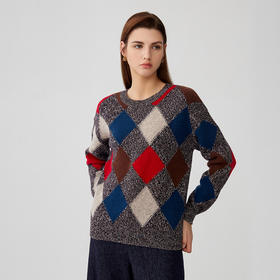 【菱形印花羊绒衫】羊绒世家秋冬新品女士100%山羊绒圆领内搭保暖毛衣