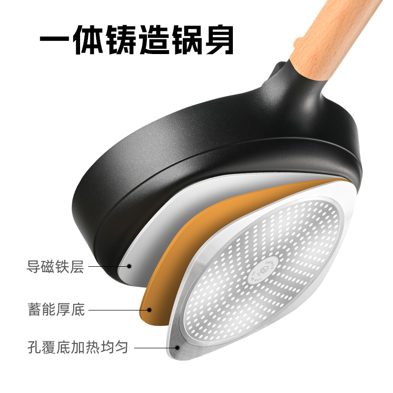 乐太钛极岩黑晶煎锅24cm煎锅（含榉木木铲）（含盖）+压缩海绵