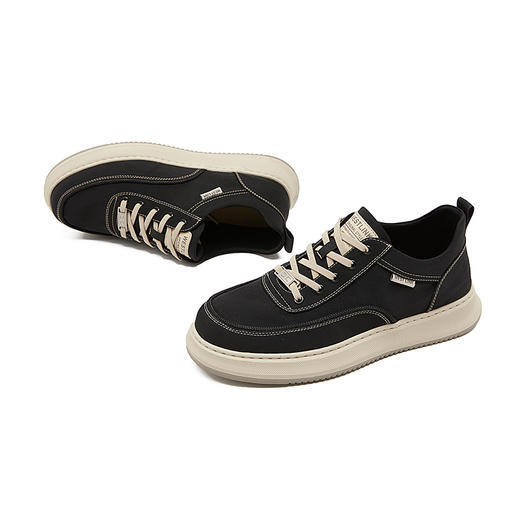 西遇复古板鞋男新款春季美式潮酷撞色休闲鞋平底黑色帆布鞋20145510 商品图2
