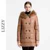 LIZZY优雅绵羊皮带饰貉子毛条帽长袖充白鸭绒A摆皮羽绒大衣外套女4662 商品缩略图0