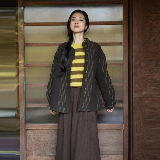 绽放982/2023冬季墨绿色中式复古小立领开襟长袖夹棉衬衫式棉服 商品图1