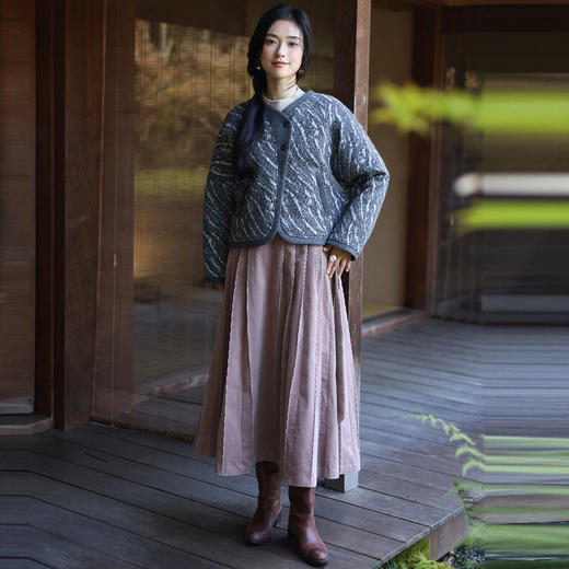 绽放936朵/高端定制黑灰提花斜襟新中式古典显气质结构感文艺外套 商品图1