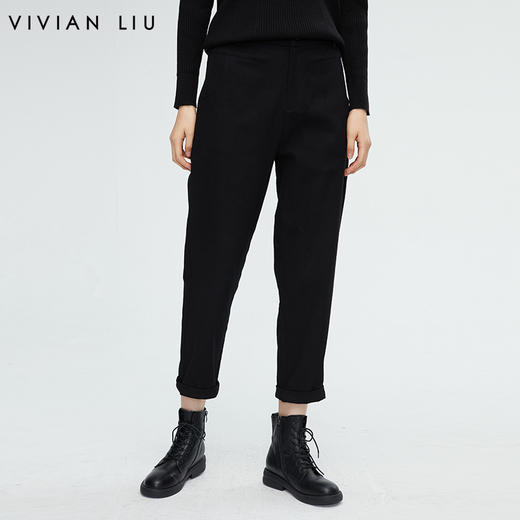 VIVIAN LIU薇薇安刘R2355007秋女装新款斜插兜锥形脚口翻边长裤 商品图0