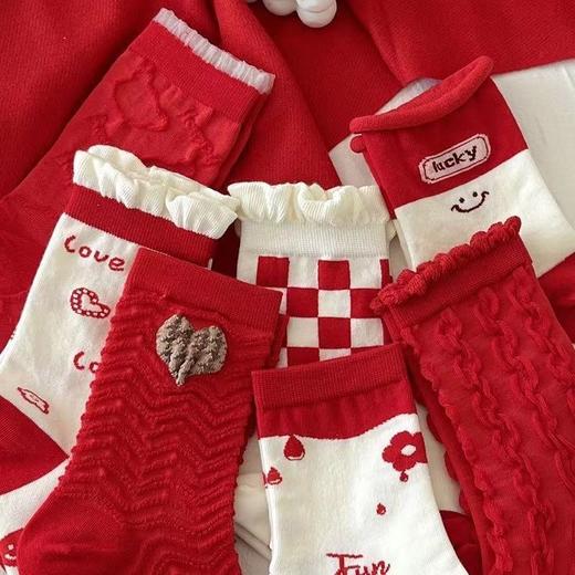 过年穿lolita袜子【红色中筒袜子】 喜庆花边 日系甜美学生 商品图0