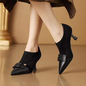 秋冬新款，尖头拼接弹力深口高跟单鞋SJS-S104-877