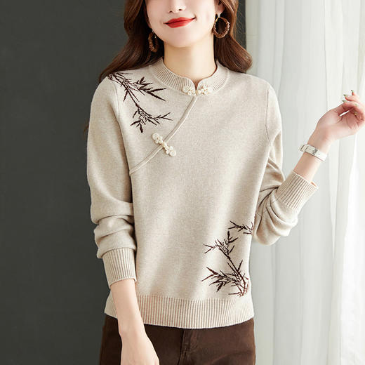 小个子国风女装2023新款秋冬季本命年红色立领盘扣毛衣内搭打底衫CC-MY-1026 商品图3