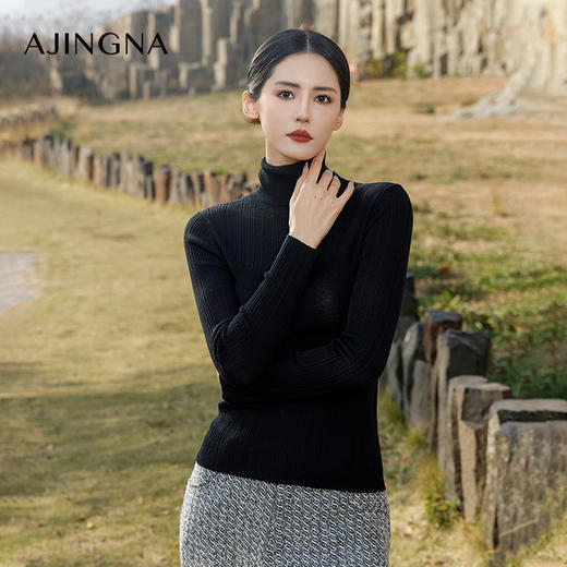 【积分兑换】阿菁娜冬季细诺纯羊毛轻盈修身高领小衫A28Q301051 商品图1