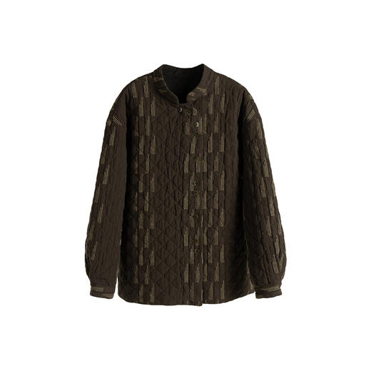 绽放982/2023冬季墨绿色中式复古小立领开襟长袖夹棉衬衫式棉服 商品图3