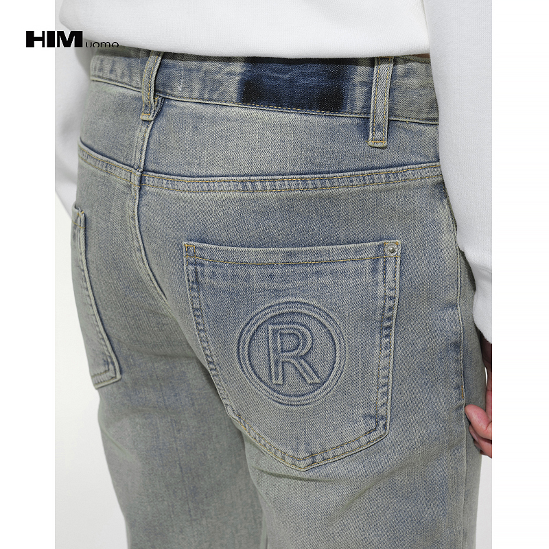 HIM漢崇  淡蓝色水洗锥形显瘦小脚牛仔裤男【后袋压印】 2025冬季