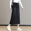 KKM-563-63复古风修身半身裙女2023秋冬新款a字中长款高腰加绒加厚牛仔a字裙 商品缩略图2