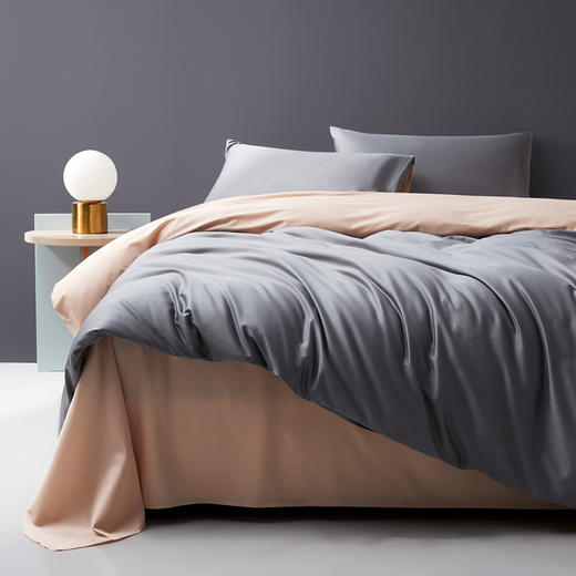  「72小时发货」【会呼吸更温暖】钱皇 100%80支全棉 纯色双拼四件套 内衣般面料质感 优质好棉 一针一线活性印染 商品图2