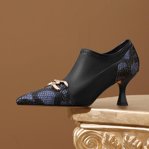 秋冬新款，尖头鱼皮拼接弹力高跟单鞋SJS-S104-876 商品图10