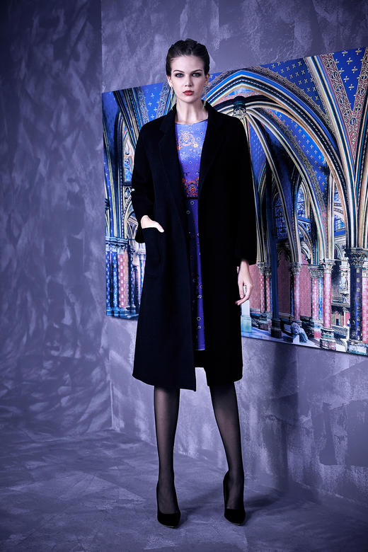 【伯妮斯茵】黑色纯羊毛大衣6C6123 商品图3