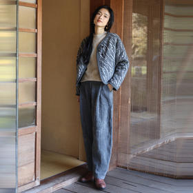 绽放936朵/高端定制黑灰提花斜襟新中式古典显气质结构感文艺外套