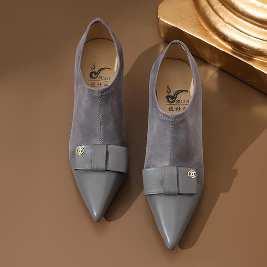 秋冬新款，尖头拼接弹力深口高跟单鞋SJS-S104-877 商品图8