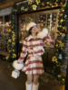 张心子【奶芙草莓】圣诞格纹90白鸭绒毛呢小香风套装裙子女两件套 U2312024 商品缩略图7