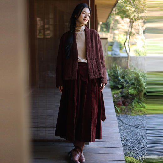 绽放959/高端香云纱提花红棕色真丝桑蚕丝中式复古盘扣棉服外套 商品图1
