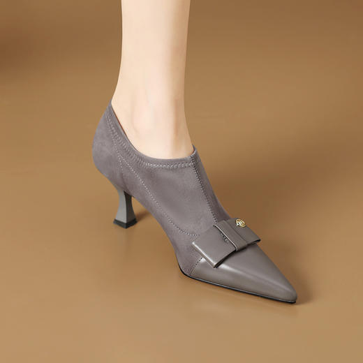 秋冬新款，尖头拼接弹力深口高跟单鞋SJS-S104-877 商品图3