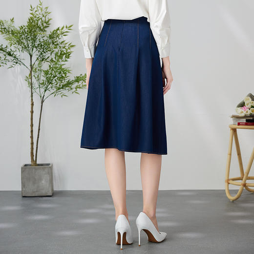 EITIE爱特爱EITIE爱特爱时尚a字高腰深蓝色过膝垂坠显瘦百搭OL半身裙24春新款A2406321 商品图4