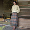 绽放971朵/【IP黄河记忆系列】菱形格绗棉宽条纹开衩中长款半身裙 商品缩略图1