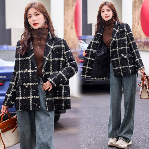 冬季新款，小香风外套女气质粗花呢红格子加厚90白鸭绒羽绒服HR-MYL8205 商品图2