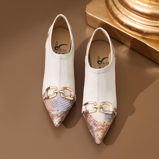 秋冬新款，尖头鱼皮拼接弹力高跟单鞋SJS-S104-876 商品图7