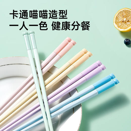 炊大皇筷子合金一人一筷家用高档抗菌防霉防滑单人装可爱小猫筷子  5双装 商品图0