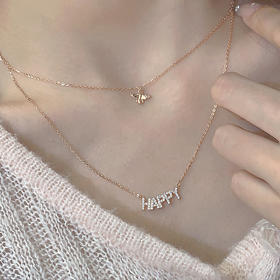 KADER卡蒂罗 幸运蜜蜂项链 S925萌趣Bee双链可爱设计happy锁骨链 浪漫吸睛圣诞配饰 闺蜜同款女生款 礼盒