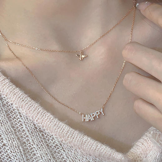 KADER卡蒂罗 幸运蜜蜂项链 S925萌趣Bee双链可爱设计happy锁骨链 浪漫吸睛圣诞配饰 闺蜜同款女生款 礼盒 商品图0