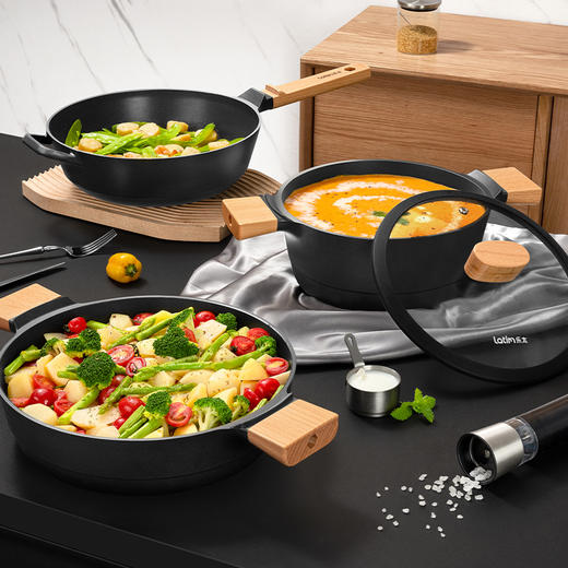 乐太钛级岩黑晶不粘锅 少油烟家用汤锅耐磨电磁炉通用 24cm+压缩海绵 商品图1