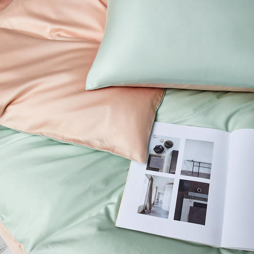  「72小时发货」【会呼吸更温暖】钱皇 100%80支全棉 纯色双拼四件套 内衣般面料质感 优质好棉 一针一线活性印染 商品图3