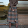 绽放971朵/【IP黄河记忆系列】菱形格绗棉宽条纹开衩中长款半身裙 商品缩略图0