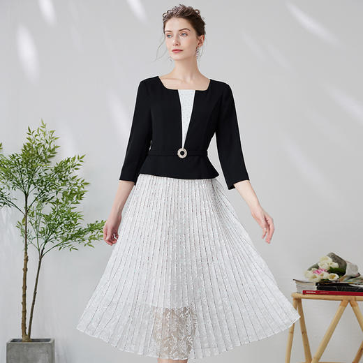 EITIE爱特爱春季新款气质时尚收腰拼接连衣裙A2407331 商品图3