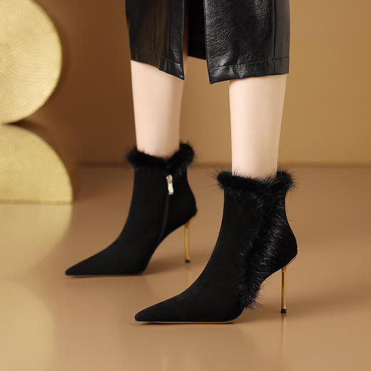 优雅性感，保暖爆款貂毛细跟短靴CX-SR127R 商品图0